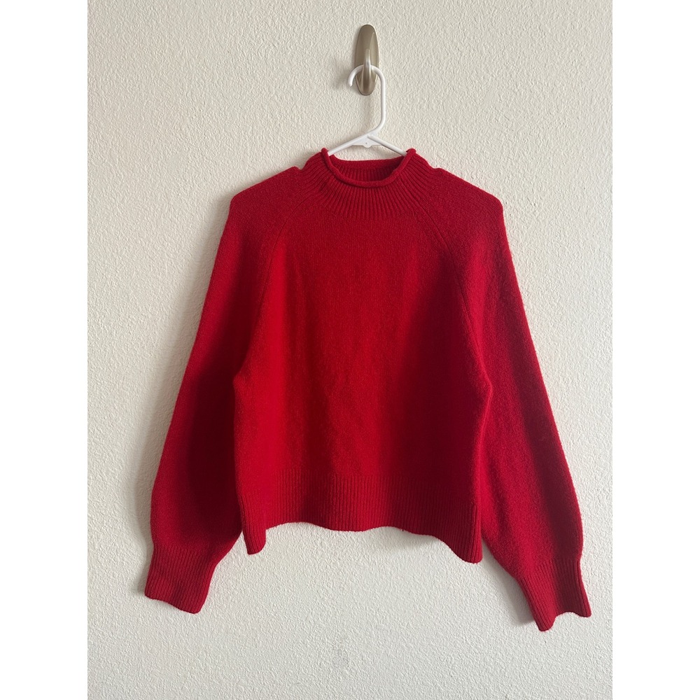 J.Crew Red Merino Alpaca Blend Mock Neck Sweater Ribbed Trim Cozy Minimalist S